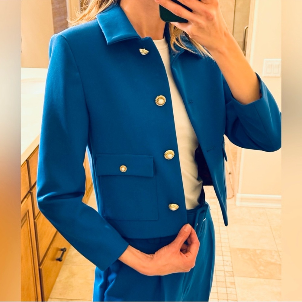 Zara Royal Blue Blazer with Gold and Pearl Buttons